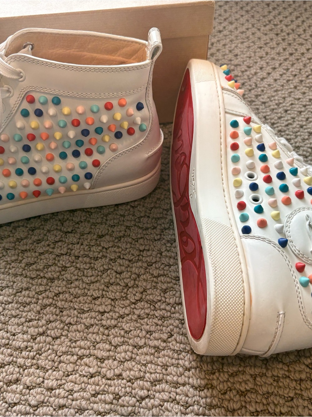 Christian Louboutin Louis Candy Spike White High-Top Sneakers - Picture 3 of 6